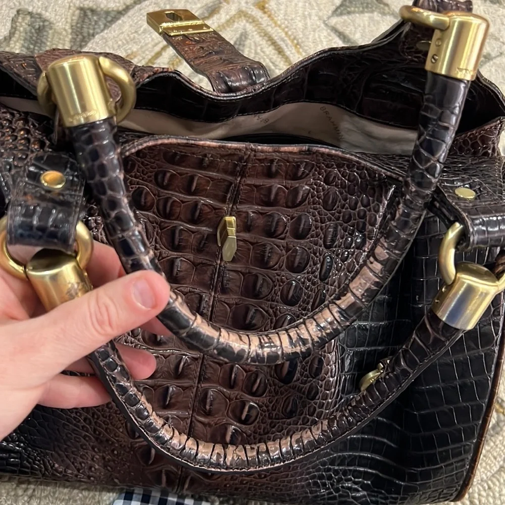 💕 Brahmin crocodile leather purple x large satchel bag nice 💕